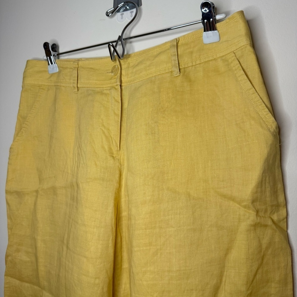 VTG ALLISON TAYLOR 100% Linen Buttercup Yellow Capri Pants - Picture 2 of 5